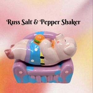 Pig On Couch Salt & Pepper Shakers Russ Vintage Colorful Ceramic Beachy Novelty